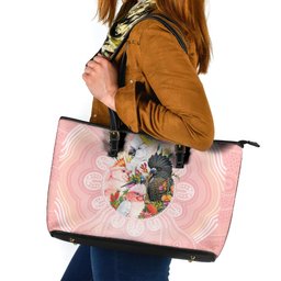 Australian Cockatoos Leather Tote Bag Flora Aboriginal Dot Art Pattern