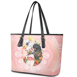 Australian Cockatoos Leather Tote Bag Flora Aboriginal Dot Art Pattern