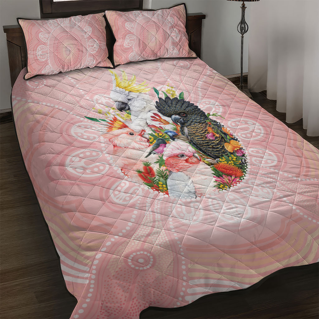 Australian Cockatoos Quilt Bed Set Flora Aboriginal Dot Art Pattern