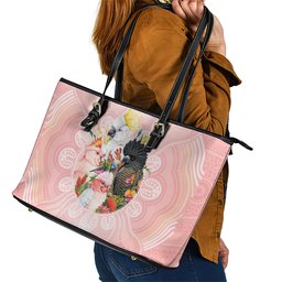 Australian Cockatoos Leather Tote Bag Flora Aboriginal Dot Art Pattern