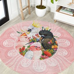 Australian Cockatoos Round Carpet Flora Aboriginal Dot Art Pattern