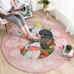 Australian Cockatoos Round Carpet Flora Aboriginal Dot Art Pattern