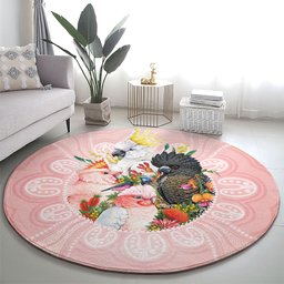 Australian Cockatoos Round Carpet Flora Aboriginal Dot Art Pattern