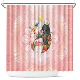 Australian Cockatoos Shower Curtain Flora Aboriginal Dot Art Pattern