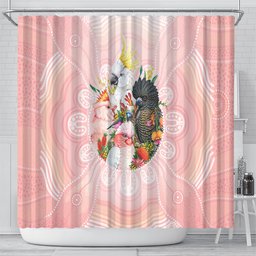 Australian Cockatoos Shower Curtain Flora Aboriginal Dot Art Pattern