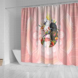 Australian Cockatoos Shower Curtain Flora Aboriginal Dot Art Pattern