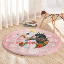 Australian Cockatoos Round Carpet Flora Aboriginal Dot Art Pattern