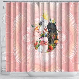 Australian Cockatoos Shower Curtain Flora Aboriginal Dot Art Pattern