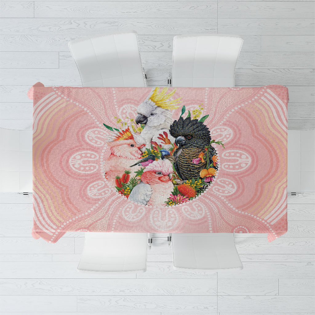 Australian Cockatoos Tablecloth Flora Aboriginal Dot Art Pattern