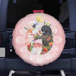 Australian Cockatoos Spare Tire Cover Flora Aboriginal Dot Art Pattern