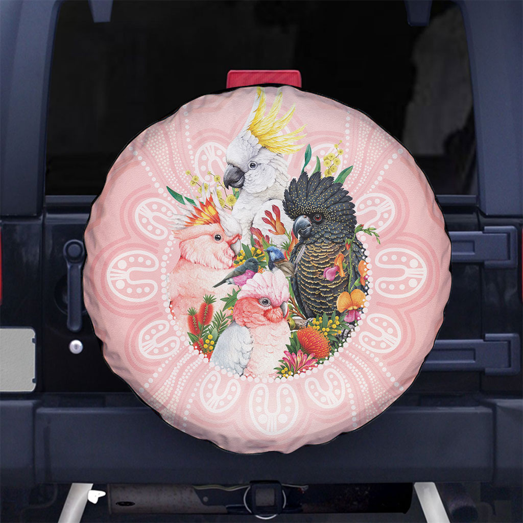Australian Cockatoos Spare Tire Cover Flora Aboriginal Dot Art Pattern
