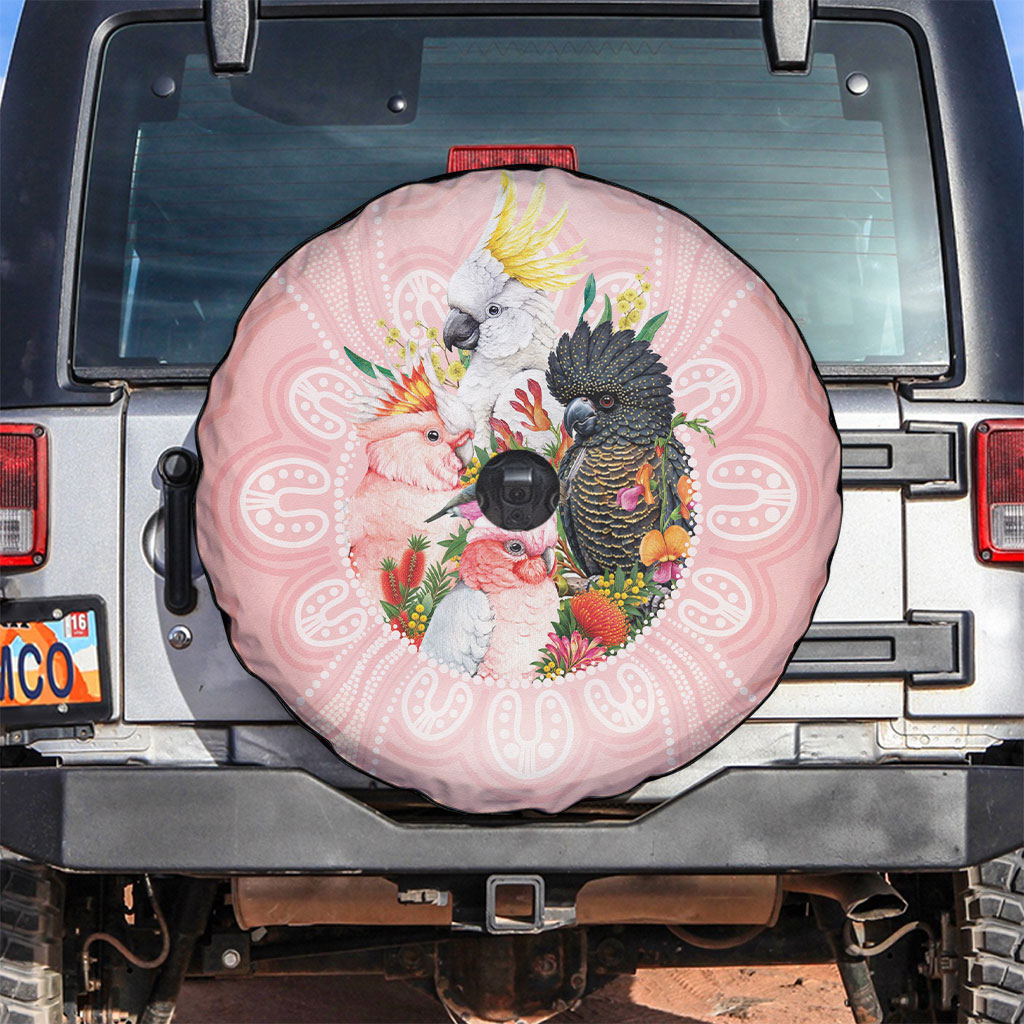 Australian Cockatoos Spare Tire Cover Flora Aboriginal Dot Art Pattern