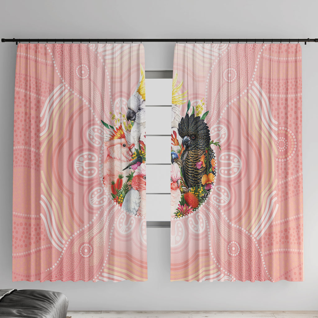 Australian Cockatoos Window Curtain Flora Aboriginal Dot Art Pattern