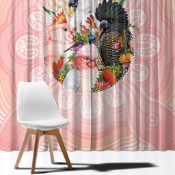 Australian Cockatoos Window Curtain Flora Aboriginal Dot Art Pattern