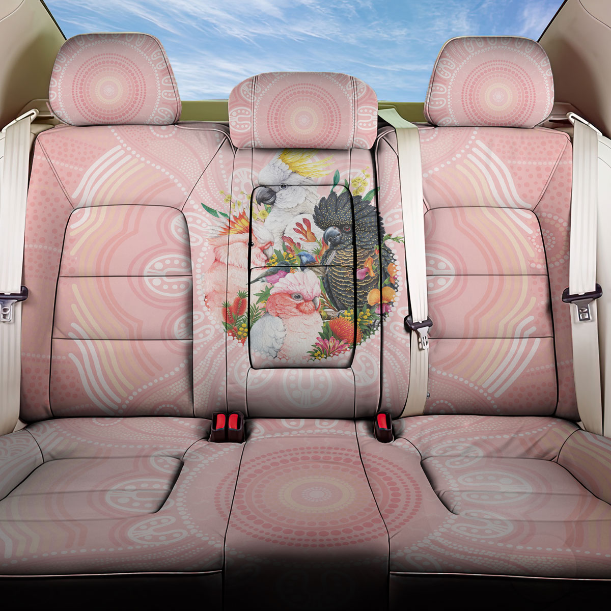 Australian Cockatoos Back Car Seat Cover Flora Aboriginal Dot Art Pattern
