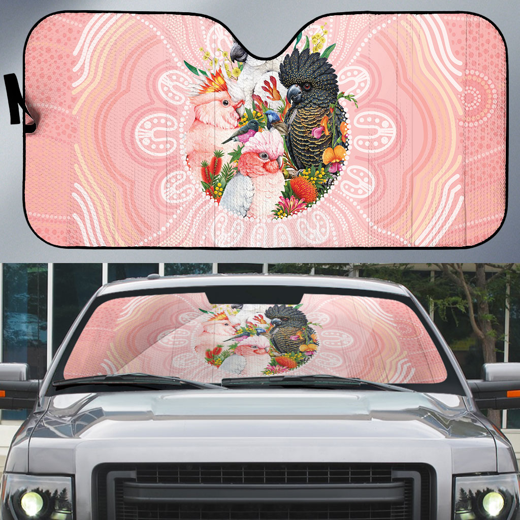 Australian Cockatoos Auto Sun Shade Flora Aboriginal Dot Art Pattern