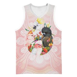 Australian Cockatoos Basketball Jersey Flora Aboriginal Dot Art Pattern