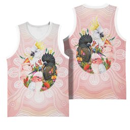 Australian Cockatoos Basketball Jersey Flora Aboriginal Dot Art Pattern
