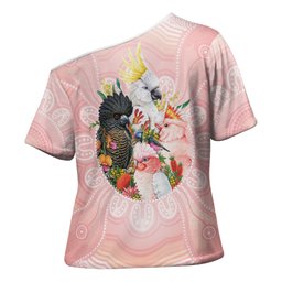 Australian Cockatoos Cross Shoulder Shirt Flora Aboriginal Dot Art Pattern