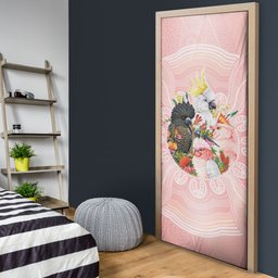 Australian Cockatoos Door Cover Flora Aboriginal Dot Art Pattern