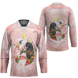 Australian Cockatoos Hockey Jersey Flora Aboriginal Dot Art Pattern