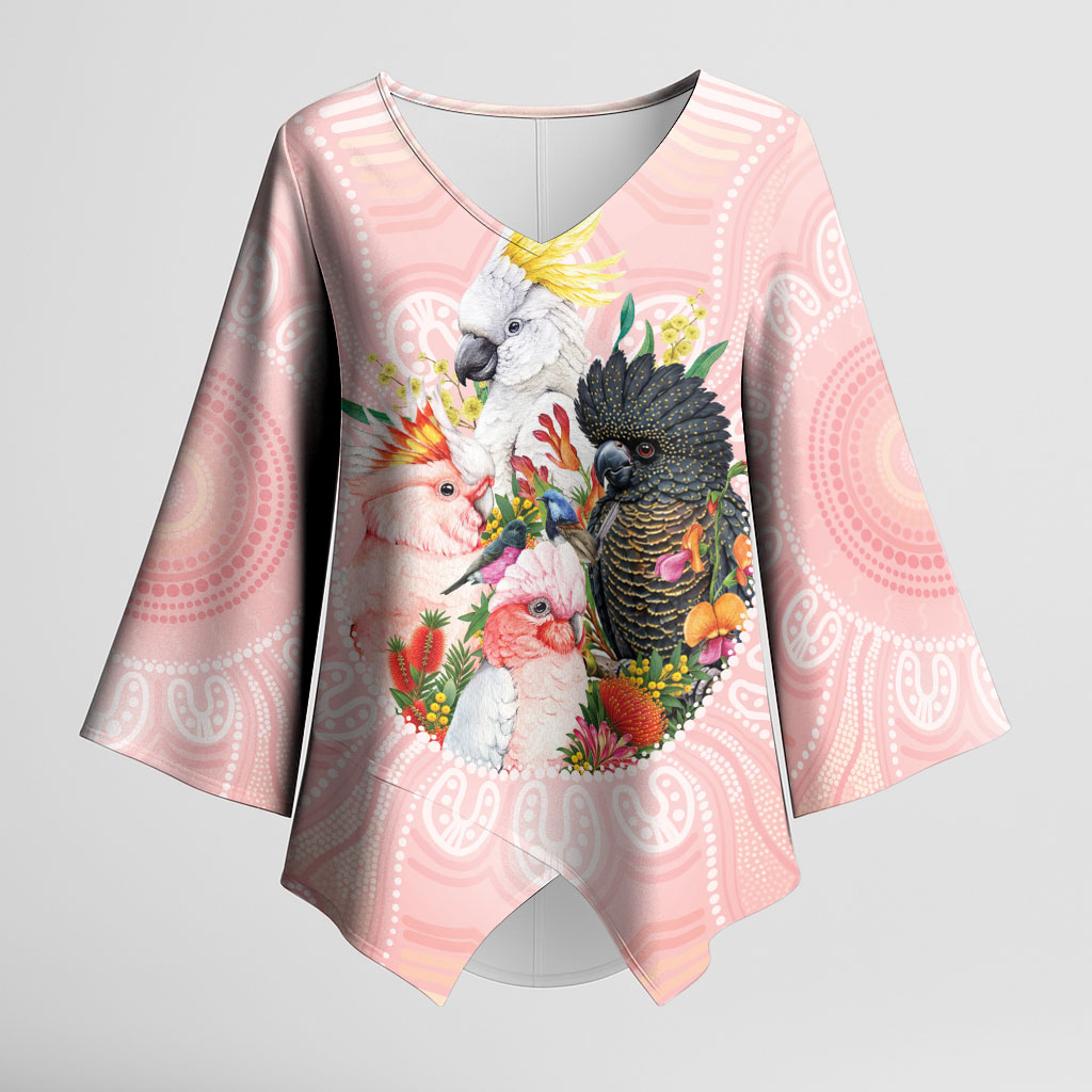 Australian Cockatoos Kimono Sleeve Blouse Flora Aboriginal Dot Art Pattern