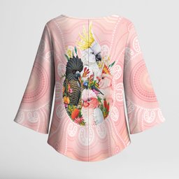 Australian Cockatoos Kimono Sleeve Blouse Flora Aboriginal Dot Art Pattern