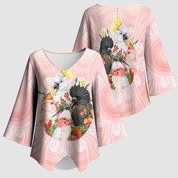 Australian Cockatoos Kimono Sleeve Blouse Flora Aboriginal Dot Art Pattern