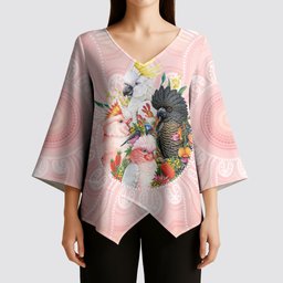 Australian Cockatoos Kimono Sleeve Blouse Flora Aboriginal Dot Art Pattern