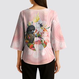 Australian Cockatoos Kimono Sleeve Blouse Flora Aboriginal Dot Art Pattern