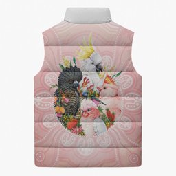 Australian Cockatoos Sleeveless Puffer Jacket Flora Aboriginal Dot Art Pattern