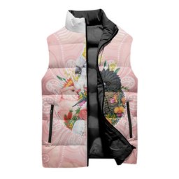 Australian Cockatoos Sleeveless Puffer Jacket Flora Aboriginal Dot Art Pattern