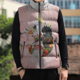 Australian Cockatoos Sleeveless Puffer Jacket Flora Aboriginal Dot Art Pattern
