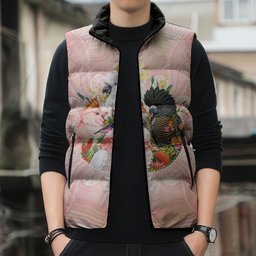 Australian Cockatoos Sleeveless Puffer Jacket Flora Aboriginal Dot Art Pattern