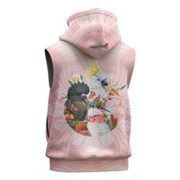 Australian Cockatoos Sleeveless Zip Hoodie Flora Aboriginal Dot Art Pattern