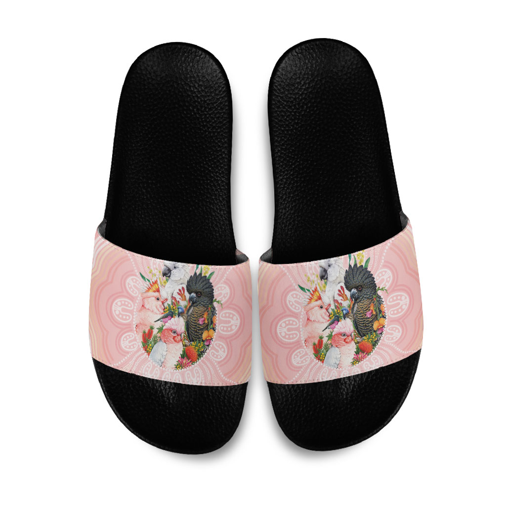 Australian Cockatoos Slide Sandals Flora Aboriginal Dot Art Pattern