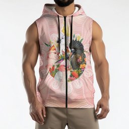 Australian Cockatoos Sleeveless Zip Hoodie Flora Aboriginal Dot Art Pattern