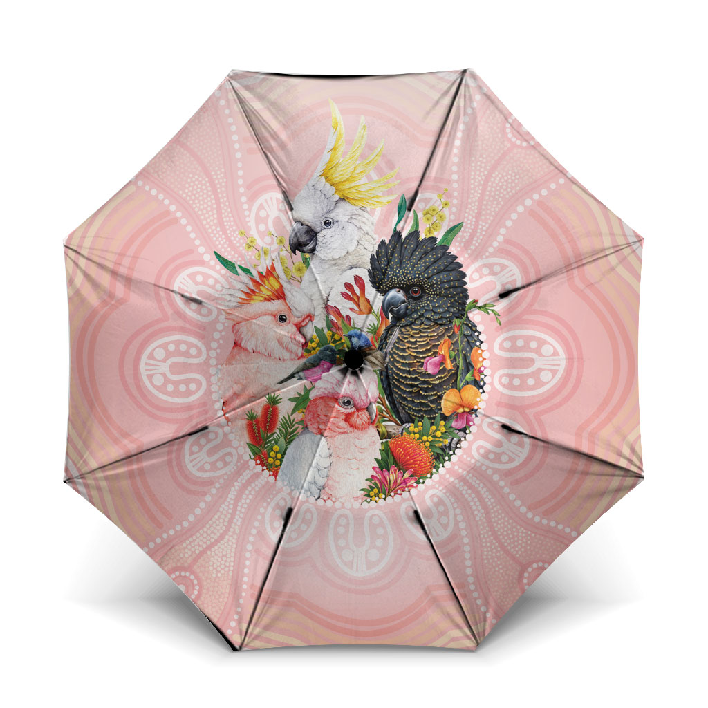 Australian Cockatoos Umbrella Flora Aboriginal Dot Art Pattern