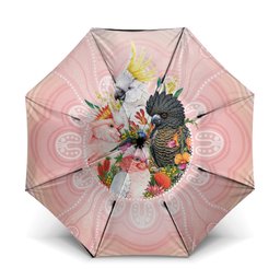 Australian Cockatoos Umbrella Flora Aboriginal Dot Art Pattern