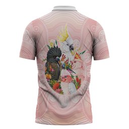 Australian Cockatoos Zipper Polo Shirt Flora Aboriginal Dot Art Pattern