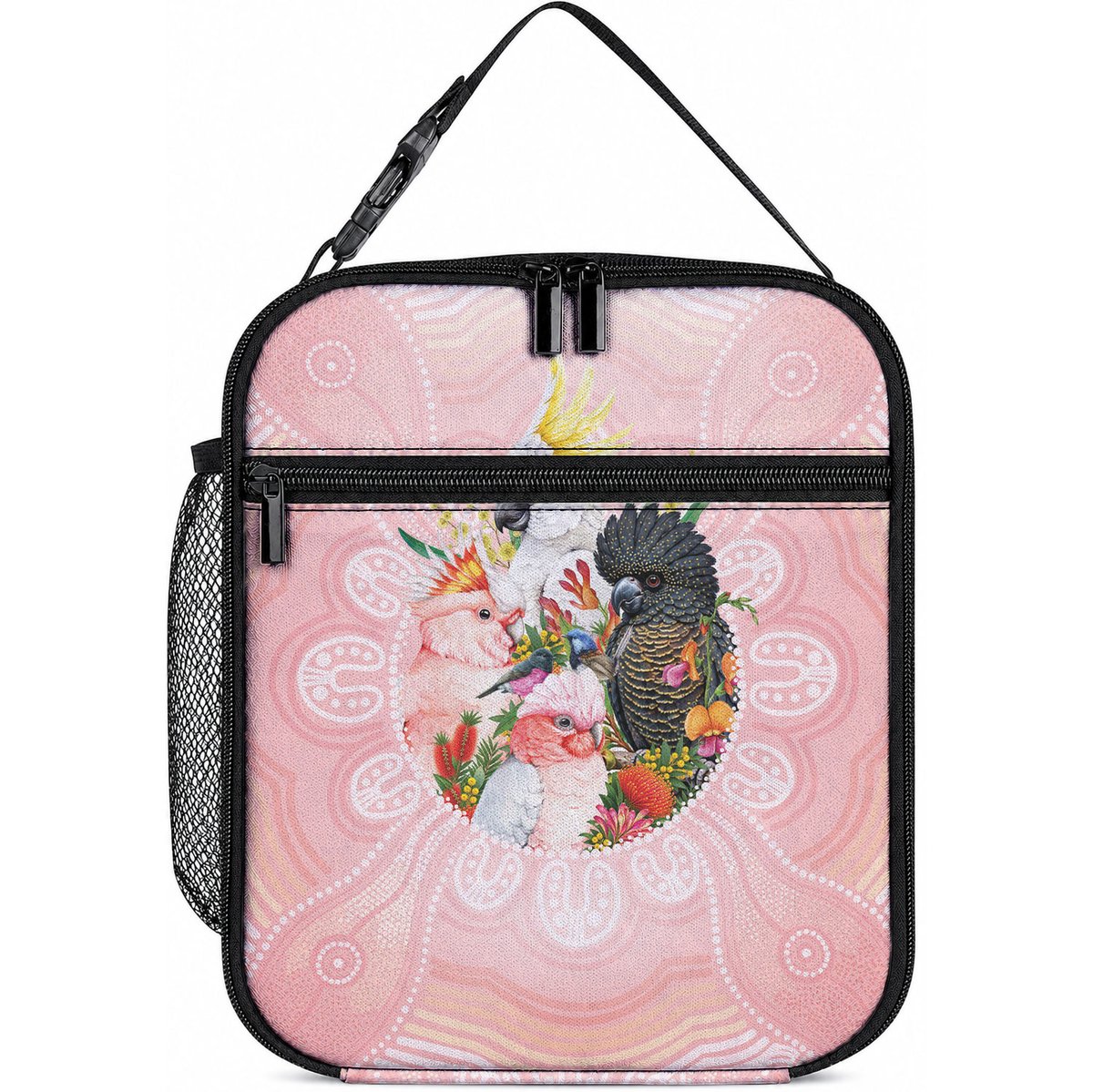 Australian Cockatoos Lunch Bag Flora Aboriginal Dot Art Pattern