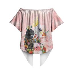 Australian Cockatoos Off Shoulder Wrap Waist Top Flora Aboriginal Dot Art Pattern