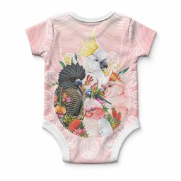 Australian Cockatoos Baby Onesie Flora Aboriginal Dot Art Pattern