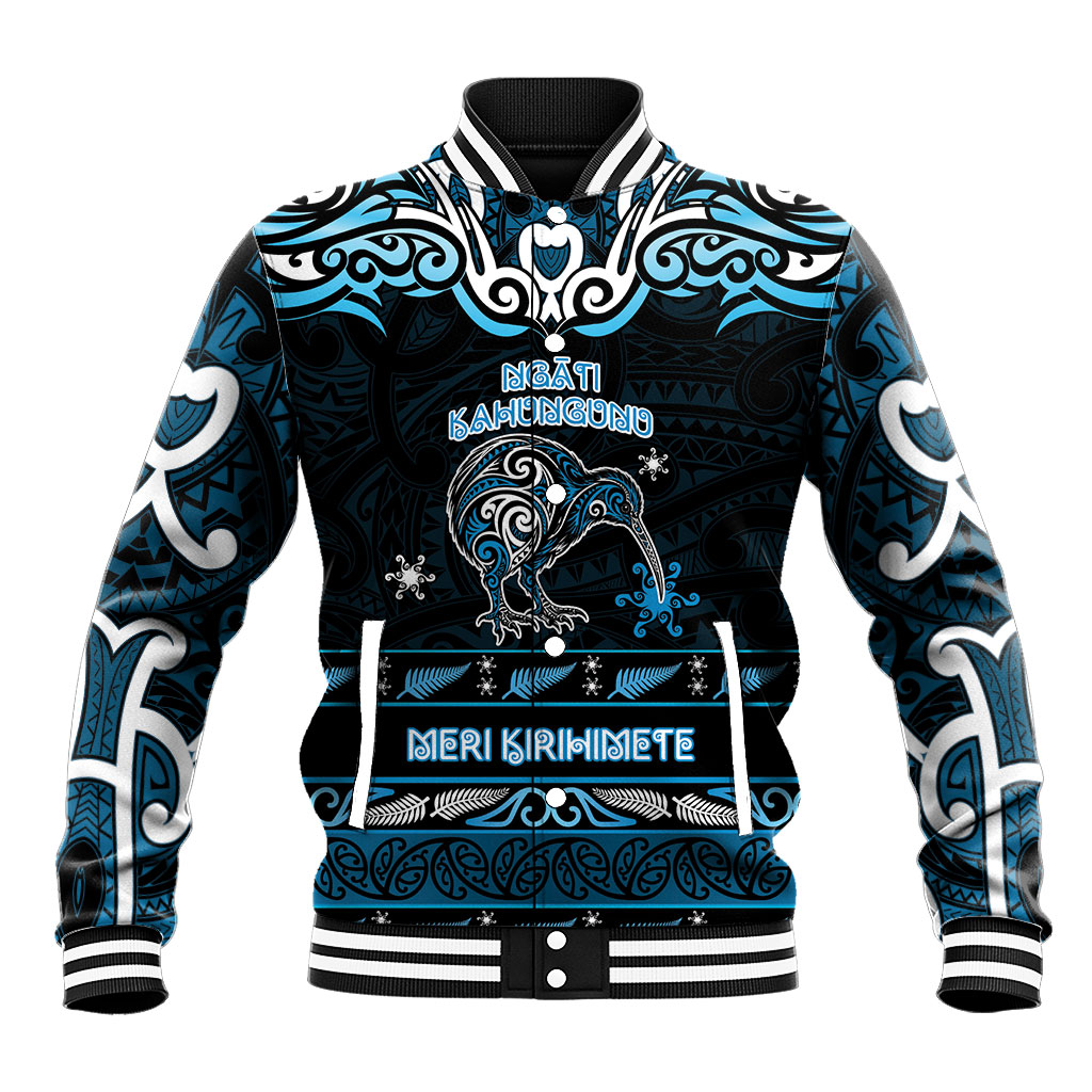 Personalised Ngati Kahungunu Aotearoa Meri Kirihimete Baseball Jacket Maori Kiwi Bird Silver Fern Koru Pattern