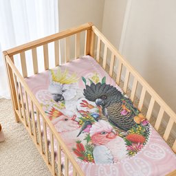 Australian Cockatoos Baby Bed Cover Flora Aboriginal Dot Art Pattern