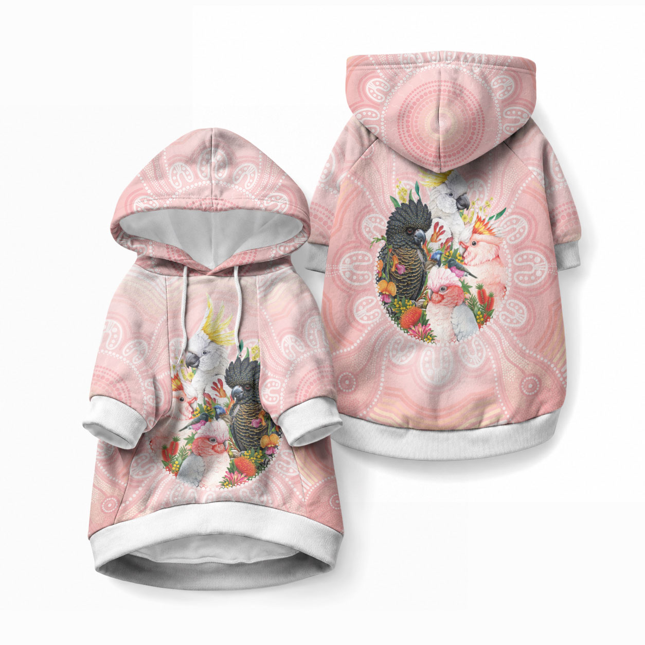 Australian Cockatoos Pet Hoodie Flora Aboriginal Dot Art Pattern