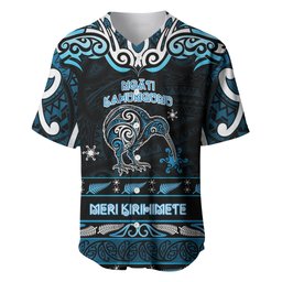 Personalised Ngati Kahungunu Aotearoa Meri Kirihimete Baseball Jersey Maori Kiwi Bird Silver Fern Koru Pattern
