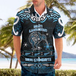 Personalised Ngati Kahungunu Aotearoa Meri Kirihimete Hawaiian Shirt Maori Kiwi Bird Silver Fern Koru Pattern