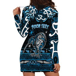 Personalised Ngati Kahungunu Aotearoa Meri Kirihimete Hoodie Dress Maori Kiwi Bird Silver Fern Koru Pattern