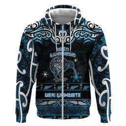 Personalised Ngati Kahungunu Aotearoa Meri Kirihimete Hoodie Maori Kiwi Bird Silver Fern Koru Pattern